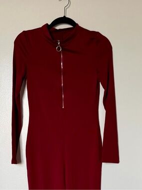 Burgundy Long Sleeve Zip Front Jumpsuit Like New